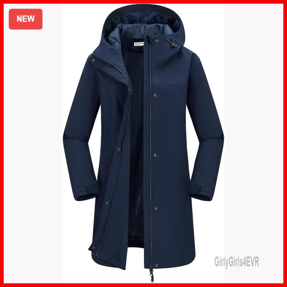 Waterproof Breathable Rain Jacket With Hood Trench Coat Windbreaker